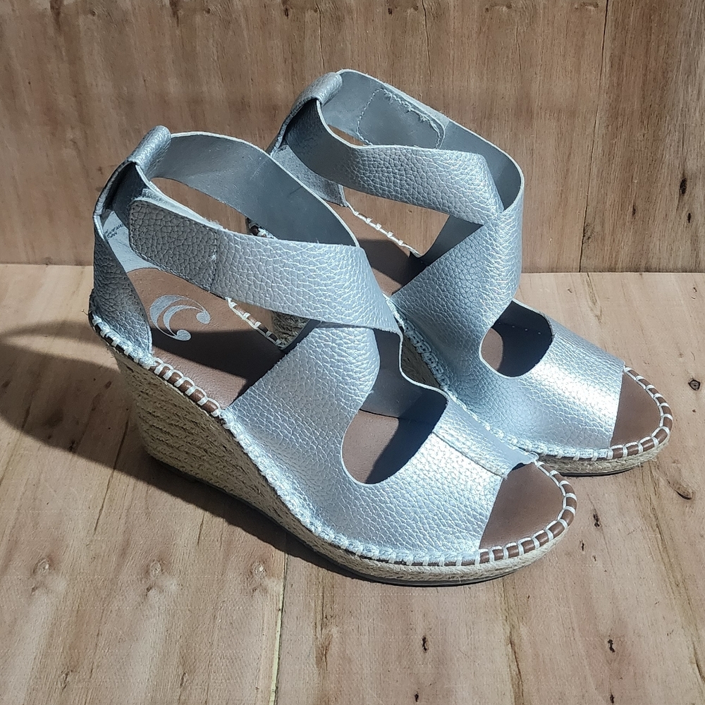 Charming Charlie Silver metallic wedge espadrilles Womens Size 8M